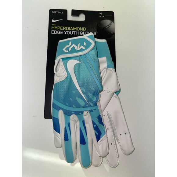 NEW! Nike Hyperdiamond Edge Gloves Softball Blue Youth Size Medium - Picture 2 of 2